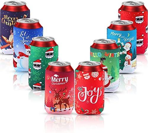 16 PCS Božićni hladnjaci za hladnjake od 12 oz, izolirano može prekrivati ​​neoprene božićne kante za božićne zabave Darovi ukras za