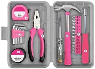 Proymo ToolSet Hi-Spec Multifunction Home Tool Box Set Žuto ružičasti kućanstvo za popravak ručnog alata komplet čekića vijak Mjera