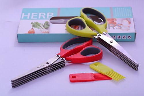 Tendisk Herb Scissors nehrđajući čelik - višenamjenski smicanje kuhinje s 5 noževa s češljem za čišćenje
