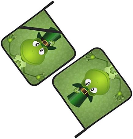 Green Little Ribnjak Happy Frog Welders s džepovima držači lonaca otporni na kuhinju 2 PC Topline 8 × 8 inča za kuhanje i pečenje
