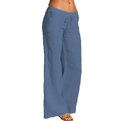 Maiyifu-gj Žene pamučne platnene hlače široke noge ljetne elastične struke hlače za crtanje casual redovito fit ravno saloni hlače