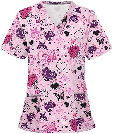 Annhoo Teen Girls rade ujednačene bluze bluza s kratkim rukavima ugušivanje izreza Spandex srce print seksi bluze 2023 yk