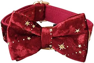 Generički personalizirani ovratnik za pseće crveni baršun kravata kravata za kućne ljubimce i povodce set sa zlatnim zvijezdama festival