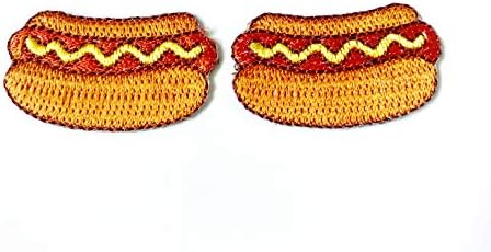 Set od 2 sićušnih. Mini Slatki hot dog s senfom brzom hranom šivanje željezo na izvezenoj odjeći za patch značka za pathu itd.