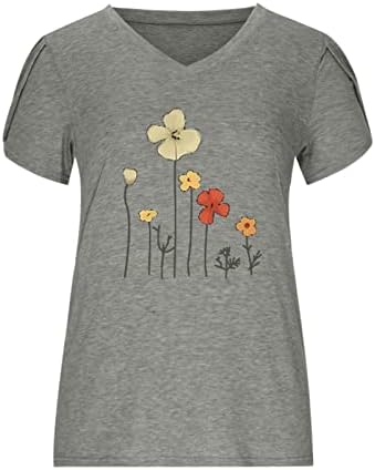 Thirt Ladies Ljetni jesen kratki rukav 2023 pamuk duboki v vrat cvjetni grafički brunch majica za tinejdžere