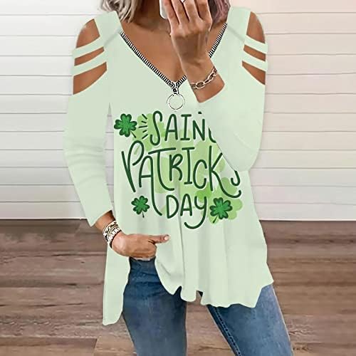 Dan svetog Patrika, patentni zatvarač za žene s ženama s dugih rukava zelene košulje seksi labava ležerna pulover bluza