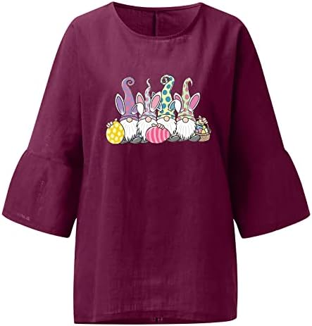 Uskrsne košulje za žene Posada Uskrsni gnome tiskani gornji dio 3/4 rukav pamučne lanene majice bluze labave casual pulover