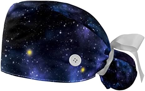 Medicinske kape za žene s gumbima dugačka kosa, 2 komada podesiva radna kapa, kozmička galaksija zvjezdanih neba