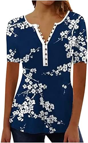 LCEPCY LJETNA NOGALNA majica za žene v gumb za vrat naplaćene košulje šarene cvjetne bluze s kratkim rukavima