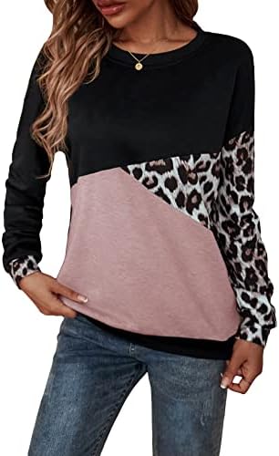 Soly Hux ženska ležerna boja dugih rukava blok leopard print majice pulover vrhovi
