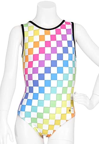 Destira Electric Glow Rainbow karirana gimnastika Leotard za djevojčice, mekana udobna atletska odjeća od tkanine