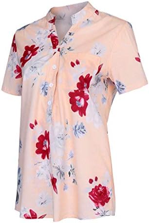 Bmisegm žene gornji gumbi ljeto opušteno fit majice s kratkim rukavima košulja cvjeća