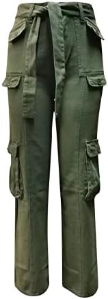 Ženske hlače izvučene teretne hlače s hlačama s niskim ugrama s niskim porastom zip gumb prema dolje ravno s džepom