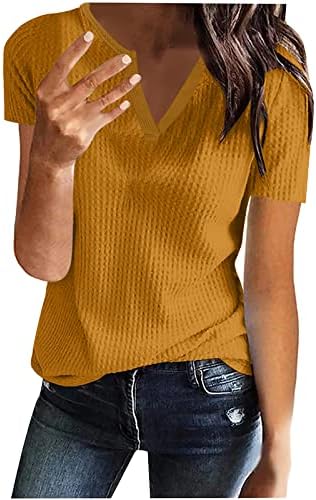 Djevojke Brunch vrhovi bluze s kratkim rukavima majice v vrat labavi fit Basic Summer Fall Tops 2023 Odjeća trendi KQ