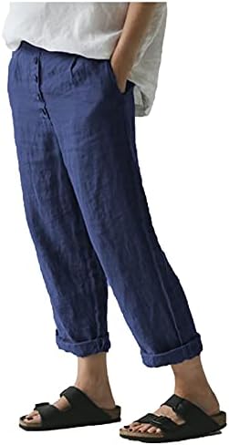 HDZWW Posteljina kruta s džepovima elastični struka Slacks Women Women Works Long Summer Tonk Ravna noga prozračna redovito