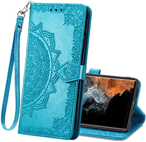 Torbica-novčanik PAOBIR za Samsung Galaxy S23 Ultra, flip torbica od umjetne kože reljefni boja Mandalu, remen za ručni zglob, Folio,