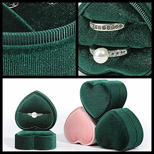 & Baršunasta kutija za prstenje u obliku srca držač za jedan prsten crno-zelena elegantna kutija za pohranu nakita poklon za prijedlog