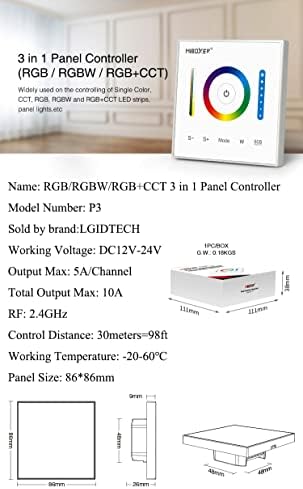 Zidni kontroler osjetljiv na dodir s LGIDTECH P3 Miboxer za 3528 5050 2835 RGB RGBW RGB + CCT s podesivim svjetline, mijenja boja led
