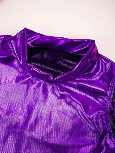 Jeeyjoo Kids Girls Metallic Crod Crop Gornji bez rukava Kornjača Hip Hop Jazz Dance Tank Shirt Activewear Shiny Purple 10 godina