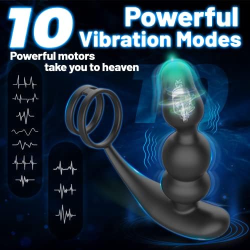 Rotirajući analni utikač masažera prostate s dvostrukim penisnom prstenom, vibrator za utikače s 6 rotirajućih i 10 modusa za vibriranje,