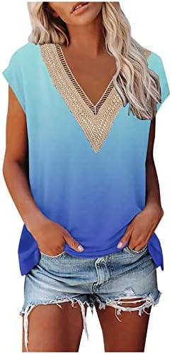 Žene v vratni vrhovi kapica s rukavom čipka Spajanje majica cvjetni print Summer casual majice Losse udobna košulja bluza 2023 Trendy