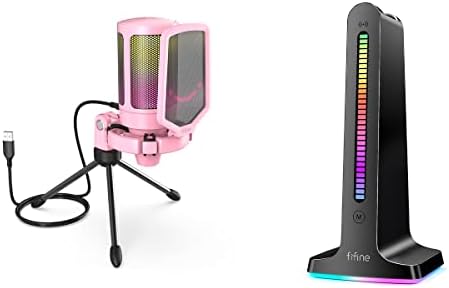 Stalak za mikrofon i slušalice za igranje s ružičastim LED-om, mikrofon za PC, držač slušalica za streaming podcasta, kardioidni računalni