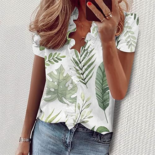 Ženske košulje ženske bluze kratke rukave v vrat rušerane majice Summer casual vrhovi čvrste boje tiska