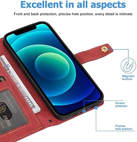 Rosngisai Starinski kožna torbica Torbica za telefon, novčanik s funkcijom podmetače može primiti 9 karata sa remenom za Samsung Galaxy