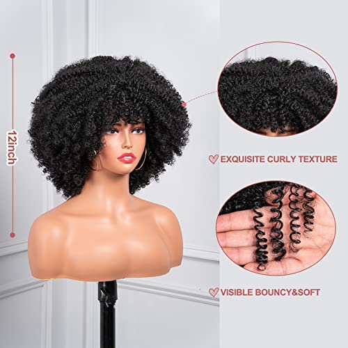 Kratke Afro - kovrčave kovrčave perike od 12 inča od prirodne crne kovrčave kose s šiškama za crne žene, Sintetičke perike za zamjenu