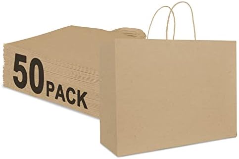 50pcs 16 56 12 prirodne Kraft papirnate vrećice s ručkama, vrećica za kupovinu, papirnata poklon vrećica, maloprodajne vrećice, vrećice