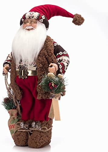 ARCCI 18 inčni Djed Božićnjak božićna figurica, stojeći Djed Mraz figura odmor s poklon vrećicom i božićni cvijet