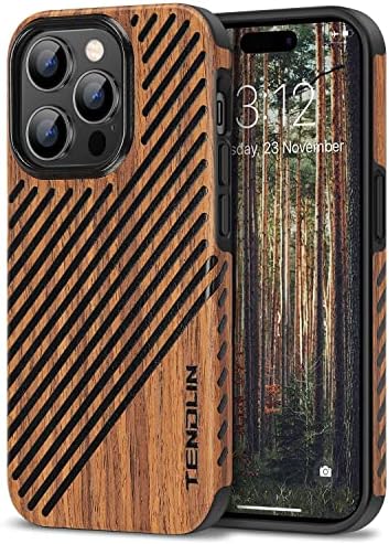Tendlin kompatibilan s iPhone 14 Pro Max Case Wood zrno s kožom vanjski dizajn TPU hibridni futrola