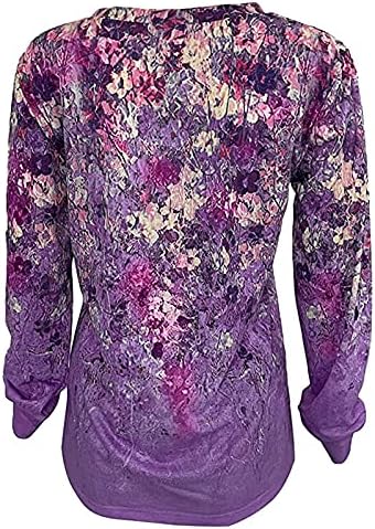 Ženski vrhovi Udobna ležerna dukserica dugih rukava jeseni košulje tunika s V-izrezom cvjetni tiskani labavi pulover henley bluza