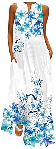 Ženska haljina Bez rukava s izrezom i printom u obliku slova U, s podijeljenim rubom, široka duga kaftanska haljina