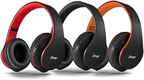 Zihnic 3 predmeta, 1 crna bežična slušalica s 1 crno crvenim bežičnim slušalicama i 1 crne narančaste sklopive bežične slušalice