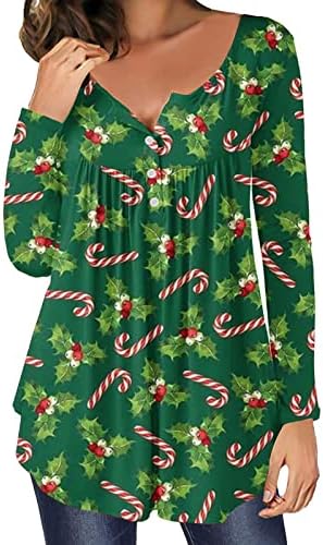 Gatxvg Henry košulja s dugim rukavima za žensku V vrata gumb tunika gornji ležerni labavi bluza božićni blagdanski pulover košulje