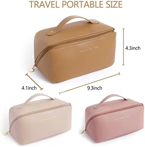 Prijenosna putna kozmetička torba za putovanja, vodootporna putna kozmetička torba od PU kože velikog kapaciteta s pretincima i ručkom,