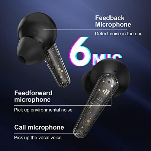 ASIMOM NC72 Aktivno uklanjanje buke bežični uši, ANC Bluetooth ušne uši s 6-mic jasnim pozivom, True TWS, Multi-Mode, Deep Bass, Compact