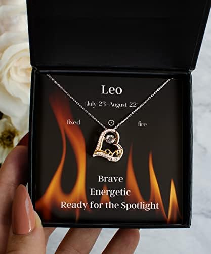 Leo Zodiac Sign Heart Ogrlica, Poklon astrologije, Zodijački znak prisutan, Zodijački poklon, Umjetnost zodijaka, Zodijački nakit,